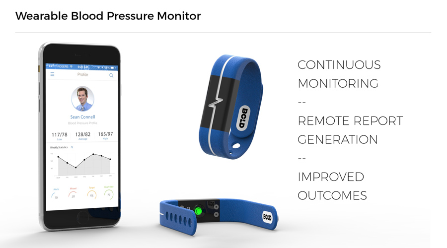 Bold Bands uses sensors placed on both wrists to measure blood pressure instead of traditional cuff-based units.