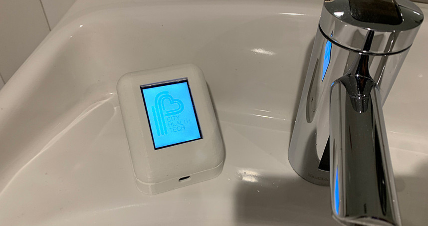 Opal is a wireless waterproof device that sits next to the faucet while giving handwashing directions.